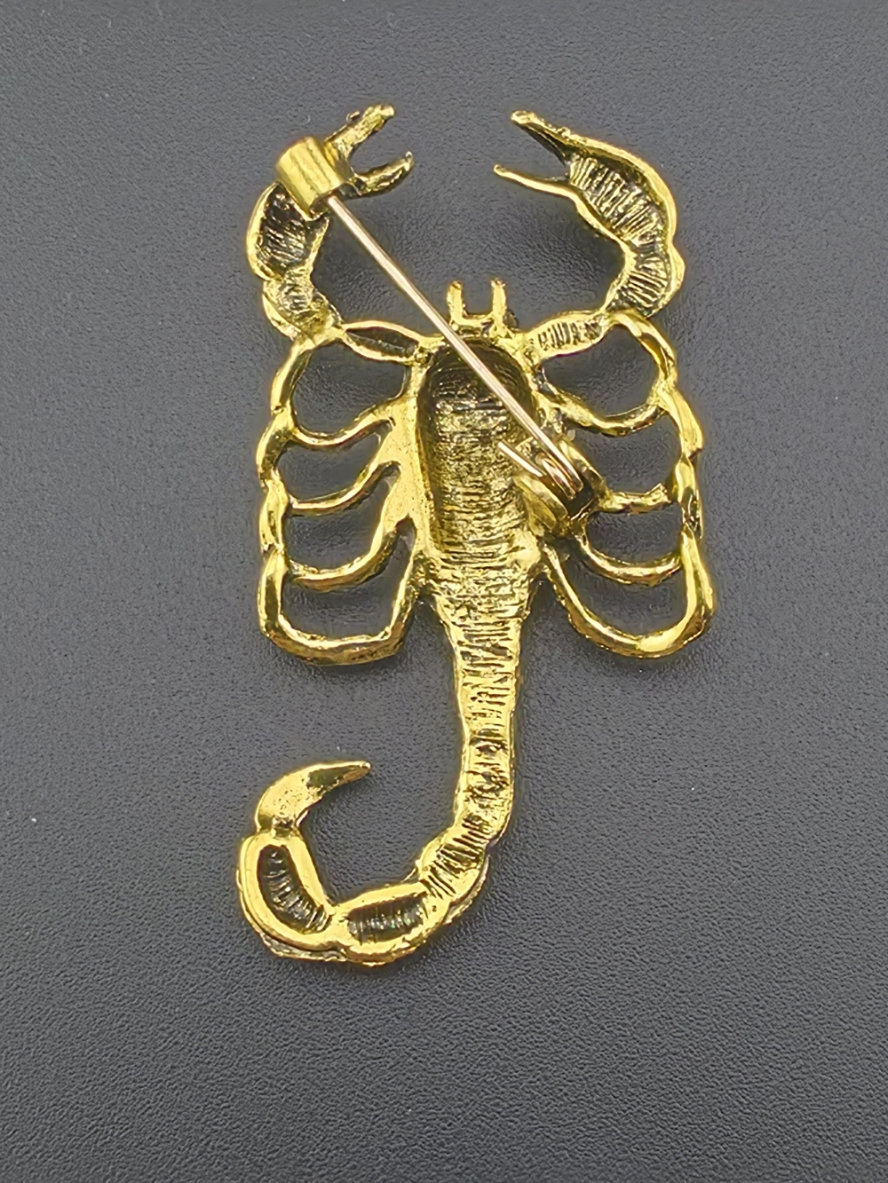 Fun Gold Scorpion Brooch with Blue Crystal Rhinestones 2" - Picture 2 of 3